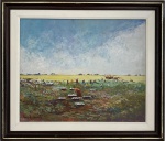 ALCY VIANNA (1937.) - Obra em óleo sobre placa, "colheita", assinada no canto inferior esquerdo, proteção de paspatur e moldura de madeira acastanhada. Medida da obra 39 x 45cm. Medida total 48 x 58cm.