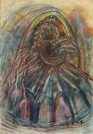 SUZANA LEVY (Rio 1937 / idem 2023) - Obra em pastel sobre cartão, "figura religiosa", assinada no canto inferior direito e verso, datada 2002. Mede 35 x 50cm.
