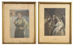 Pendant de quadros decorativos, reprint de obras do pintor russo VASILY PUKIREV e N. A. KASATKIN, datadas 1894 e 1862, protegidas por vidro transparente e moldura de madeira dourada. Medida individual 30 x 24cm.