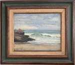 EDGAR WALTER (Minas 1917 / Rio de Janeiro 1994) -Obra em óleo sobre madeira, "marinha", assinada no canto inferior esquerdo, datada 1946, proteção de moldura de madeira patinada e paspatur de linho cru. Medida da obra 33 x 41cm. Medida total 58 x 67cm.