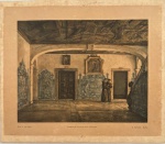 Interiores do Convento de São Francisco  Salvador, Bahia, litografia publicitária datada da primeira metade do século XX, ilustrada por Wim L. Van Dijk para os Produtos Roche Químicos & Farmacêuticos S.A.. A obra retrata o claustro franciscano com azulejos históricos e monges em diálogo, unindo patrimônio colonial e publicidade antiga. Peça gráfica rara, altamente colecionável pela junção de arte, história brasileira e propaganda vintage. Mede 30 x 26 cm.