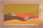 LYRIA PALOMBINI (Minas Gerais 1939), Gravura datada 1987, prova do artista P.A. Mede 39 x 62 cm. Paisagem geométrica de cores quentes, com relevos ondulados e montanhas estilizadas em listras, típica da linguagem modernista da artista. A obra vem de ateliê, etiqueta da galeria Contorno (Gávea/RJ). Exemplar com presença de oxidação no passe-partout, ideal para coleção de gravura contemporânea brasileira.