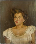 Obra em Óleo sobre tela, datado Rio, 1949, assinado no canto inferior direito.Retrato clássico de figura feminina, composição elegante, pincelada suave e paleta em tons terrosos. Obra com marcas naturais do tempo. Verso protegido. Mede 50 x 60 cm.