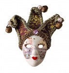 Pequena máscara em porcelana, tecido e metal - 11x10x03 cm.