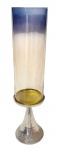 Grande vaso em vidro pintado com base em estanho polido - 55x13 cm - com desgastesnapintura.