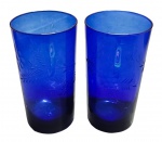 Par de copos em cristal colorido lapidado -14x07cm.