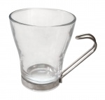 Xícara em vidro com alça em metal - 09x11 cm.