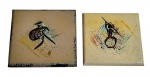 Lote composto por 2 pequenos decorativos em madeira arte aborígene - 10x10 cm o maior e 09x09 cm o menor.
