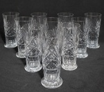 FRATELLI VITA - Anos 50 Conjunto de 10 copos altos em delicado e bem lapidado cristal. Med. 15.5 cm