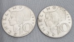 Duas moedas de AUSTRIA 10 Schilling 1957 - 1958 - Prata https://pt.numista.com/1941