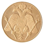 Chipre, 5 Pounds, 1966. Ouro. X# M5.1. FC. Arcebispo Makarios III. Rara. 39.86g; 0.917; 36mm. Escass