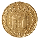Brasil, 4000 Réis, 1718 RRRR. Ouro. AI O170. FC. Sem qualquer sinal de circulação. Leves marcas de a