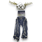 FANTASIA CARNALESCA CONFECCIONADA EM MATERIAIS DIVERSOS COMPOSTA POR TRÊS PEÇAS, SENDO: TOP EM PAETÊ, MEDINDO 24 X 36 CM, CALÇA, TAMANHO P, MEDINDO 94 CM E TIARA.