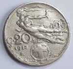 Itália 1913 20 Centesimi Rei Vittorio Emanuele III (1900 - 1946) Níquel KM# 44