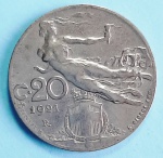 Itália 1921 20 Centesimi Rei Vittorio Emanuele III (1900 - 1946) Níquel KM# 44