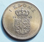 Dinamarca 1963 1 Coroa Rei Frederick IX (1947 – 1972) Cupro-Níquel KM# 851