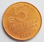 Uruguai 2003 5 pesos Alumínio-Bronze KM# 120.1