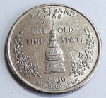 Estados Unidos 2000 `Maryland` Moeda Comemorativa da Série State Quarters Cunhagem `D` Denver KM# 306