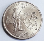 Estados Unidos 2000 `Massachusetts` Moeda Comemorativa da Série State Quarters Cunhagem `P` Filadélfia KM# 305