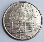 Estados Unidos 2001 `Kentucky` Moeda Comemorativa da Série State Quarters Cunhagem `P` Filadélfia KM# 322