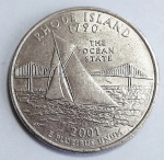 Estados Unidos 2001 `Rhode Island` Moeda Comemorativa da Série State Quarters Cunhagem `D` Denver KM# 320
