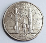 Estados Unidos 2001 `Vermont` Moeda Comemorativa da Série State Quarters Cunhagem `D` Denver KM# 321