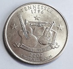Estados Unidos 2002 `Tennessee` Moeda Comemorativa da Série State Quarters Cunhagem `P` Filadélfia KM# 331