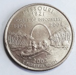 Estados Unidos 2003 `Missouri` Moeda Comemorativa da Série State Quarters Cunhagem `D` Denver KM# 346