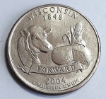 Estados Unidos 2004 `Wisconsin` Moeda Comemorativa da Série State Quarters Cunhagem `P` Filadélfia KM# 359
