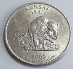 Estados Unidos 2005 `Kansas` Moeda Comemorativa da Série State Quarters Cunhagem `P` Filadélfia KM# 373