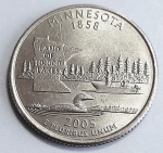 Estados Unidos 2005 `Minnesota` Moeda Comemorativa da Série State Quarters Cunhagem `D` Denver KM# 371