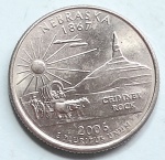Estados Unidos 2006 `Nebraska` Moeda Comemorativa da Série State Quarters Cunhagem `D` Denver KM# 383