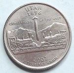 Estados Unidos 2007 `Utah` Moeda Comemorativa da Série State Quarters Cunhagem `D` Denver KM# 400
