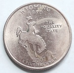 Estados Unidos 2007 `Wyoming` Moeda Comemorativa da Série State Quarters Cunhagem `D` Denver KM# 399