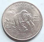 Estados Unidos 2008 `Alasca` Moeda Comemorativa da Série State Quarters Cunhagem `P` Filadélfia KM# 424