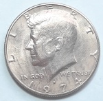 Estados Unidos 1974 `Kennedy Half Dollar` Meio Dólar Cobre com revestimento de Cupro-Níquel Cunhagem `D` Denver KM# 202b