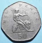 Reino Unido 1979 50 New Pence Cupro-Níquel KM# 913