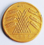 Alemanha 1924 10 Rentenpfennig República de Veimar Cunhagem: `A` Berlin Alumínio-Bronze KM# 33