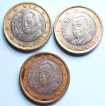 Espanha 2003, 2004 e 2006 3 Moedas de 1 Euro KM# 1046