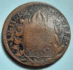 Brasil 1831 80 Reis com Carimbo Geral de 40 Letra Monetária R Com BONÉ no Reverso Cobre  C630 Escassa