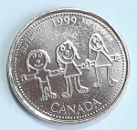 Canadá 1999 25 cents Moeda Comemorativa  A História do Canadá no Segundo Milênio: Setembro de 1999 - Canadá Através dos Olhos de uma Criança Nickel KM# 350