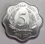 Estados do Caribe Oriental 1992 5 Cents Alumínio KM# 12