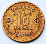 Marrocos Protetorado Francês 1952 (1371) 10 Francos Cobre-Alumínio-Níquel Y# 49