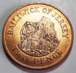 Jersey 1992 2 Pence Aço com revestimento de Cobre / Magnético KM# 55b