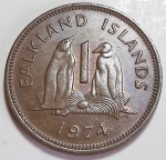 Ilhas Falklands 1974 1 Penny Bronze KM# 2