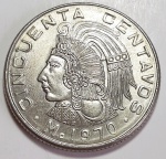 México 1970 50 Centavos Cupro-Níquel KM# 452