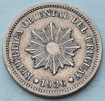Uruguai 1936 2 Centésimos Cupro-Níquel KM# 20