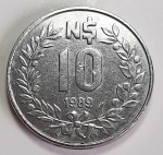 Uruguai 1989 10 Pesos Novos Cupro-Níquel KM# 93