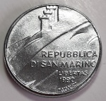 San Marino 1990 100 Liras Dezesseis Séculos de História Aço Inoxidável KM# 254