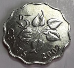 Essuatíni (Suazilândia) 2002 5 Cents Cupro-Níquel KM# 48